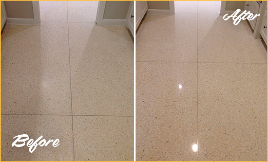 Before and After Picture of a Scranton Granite Stone Floor Polished to Repair Dullness