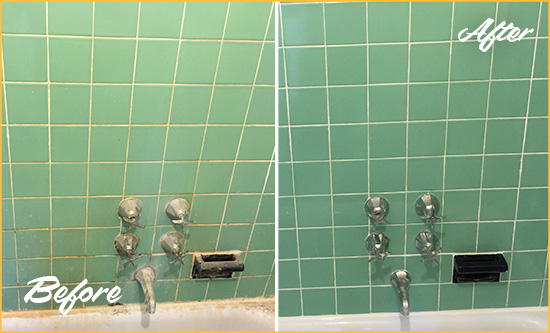 Sir Grout Seals the Grout of this Surfside Beach Bath Tub to Avoid Water Damage Before and After Picture of a Surfside Beach Bath Tub Grout Sealed to Avoid Water Damage