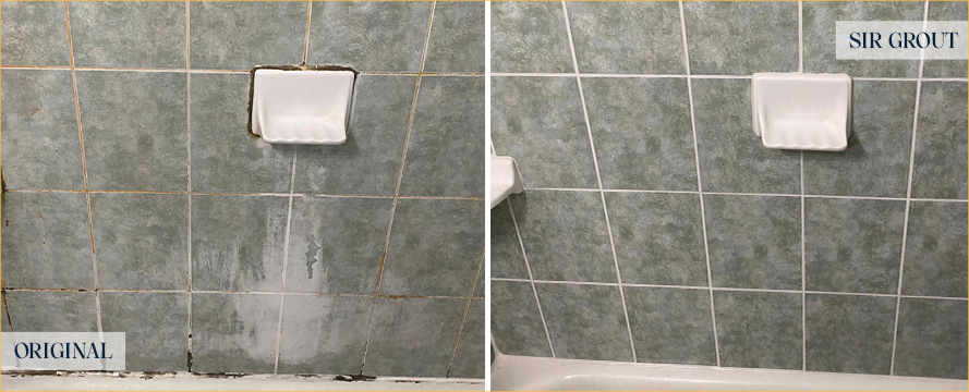Bathtub Walls Before and After Our Myrtle Beach Tile and Grout Cleaners Job