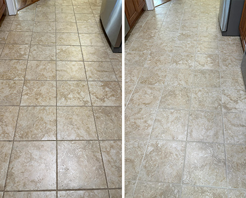 Kitchen Floor Before and After a Grout Sealing in Supply