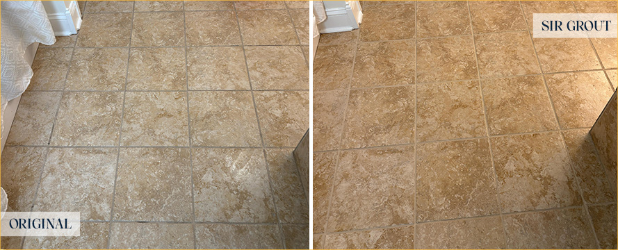 Bathroom Floor Before and After a Grout Sealing in Supply