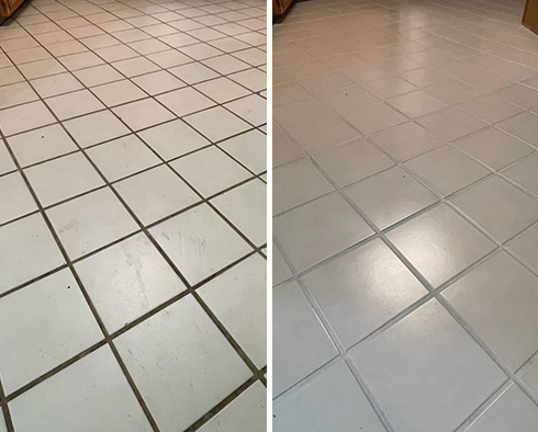Kitchen Floor Before and After a Grout Cleaning in Georgetown