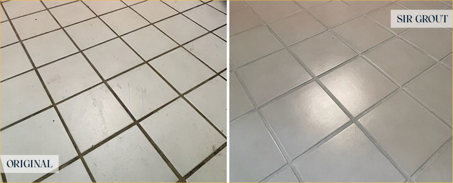 Kitchen Floor Before and After a Grout Cleaning in Georgetown