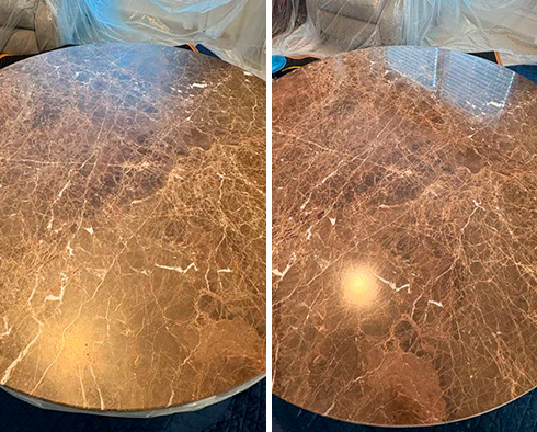 Coffee Table Before and After Our Hard Surface Restoration Services in Little River, SC