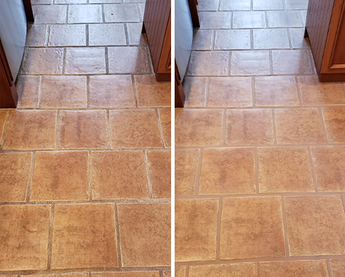 Kitchen Floor Before and After a Service from Our Tile and Grout Cleaners in Sunset Beach