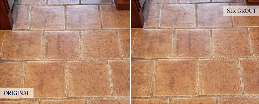 Kitchen Floor Before and After a Service from Our Tile and Grout Cleaners in Sunset Beach