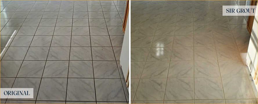 Floor Before and After a Flawless Grout Cleaning in Little River, SC