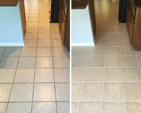 Kitchen Floor Before and After Our Sunset Beach Grout Cleaning Service