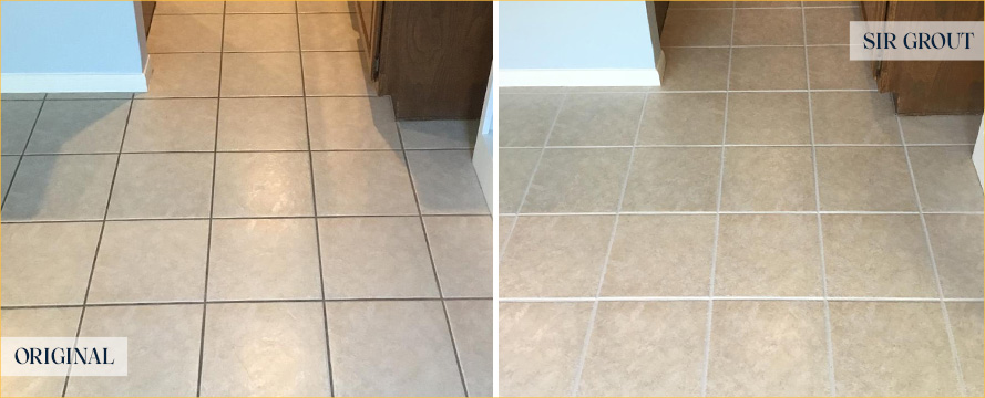 Kitchen Floor Before and After Our Sunset Beach Grout Cleaning Service