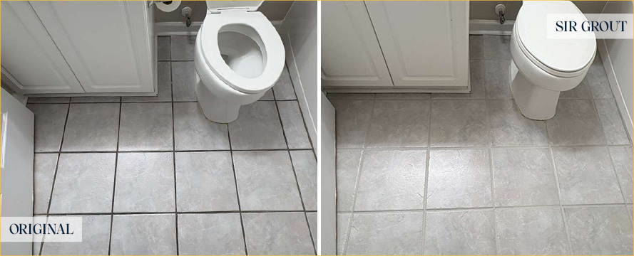 Bathroom Floor Before and After a Grout Cleaning in North Myrtle Beach