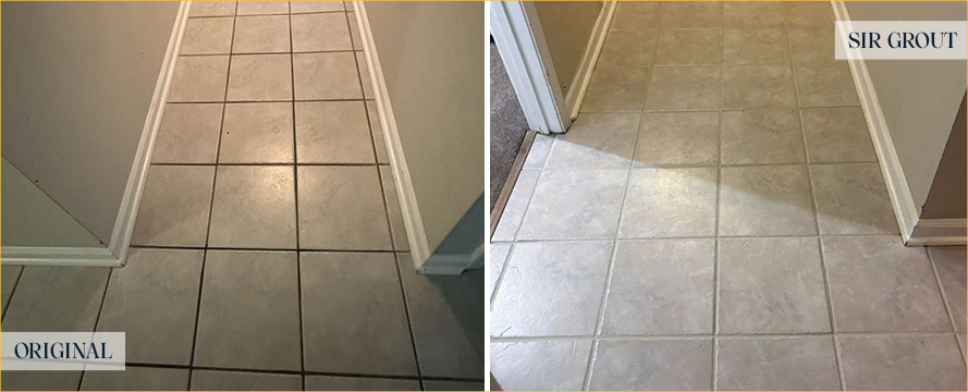 Foyer Floor Before and After a Grout Cleaning in North Myrtle Beach