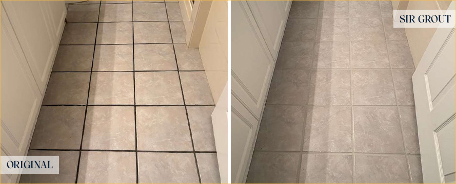 Tile Floor Before and After a Grout Cleaning in North Myrtle Beach