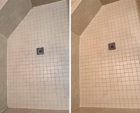 Shower Before and After a Grout Cleaning in Pawleys Island, SC