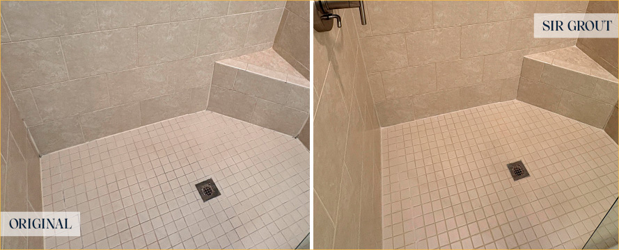 Shower Before and After an Excellent Grout Cleaning in Pawleys Island, SC