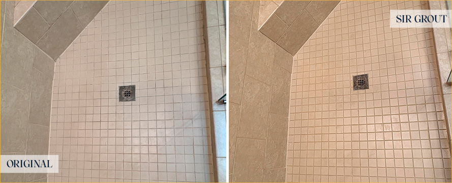 Shower Before and After a Superb Grout Cleaning in Pawleys Island, SC