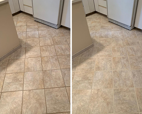 Kitchen Floor Before and After a Grout Sealing in Myrtle Beach
