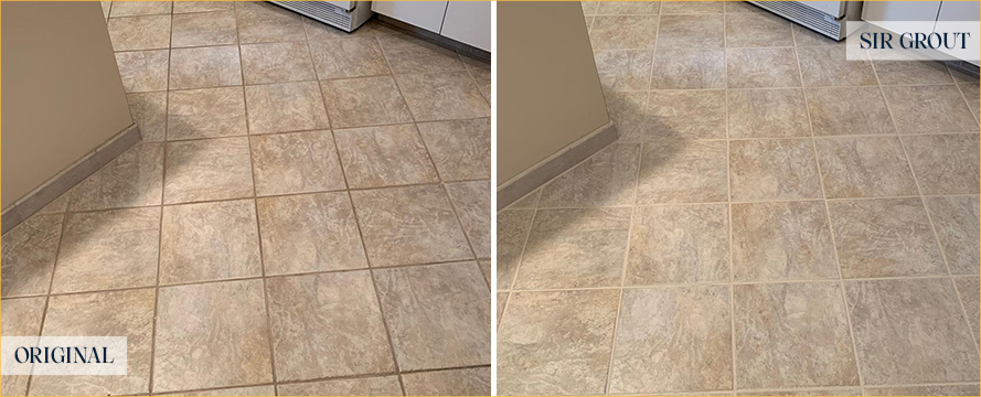 Kitchen Floor Before and After a Grout Sealing in Myrtle Beach