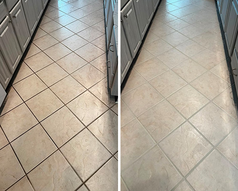 Kitchen Floor Before and After a Grout Cleaning in North Myrtle Beach
