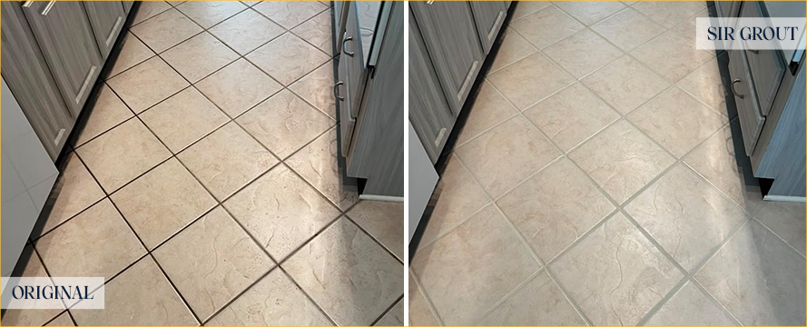 Kitchen Floor Before and After a Grout Cleaning in North Myrtle Beach