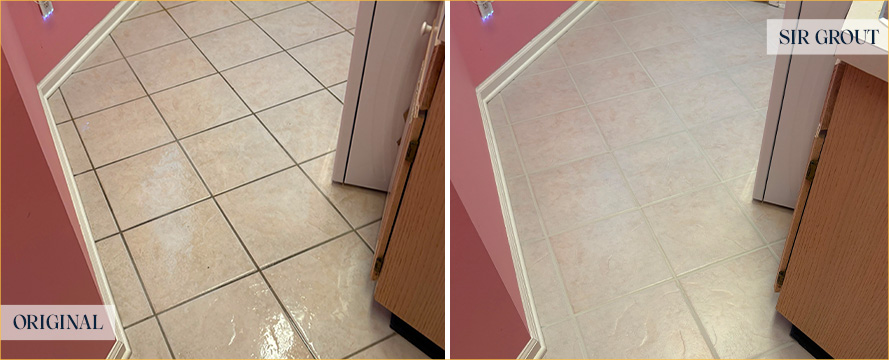 Tile Floor Before and After a Grout Cleaning in North Myrtle Beach