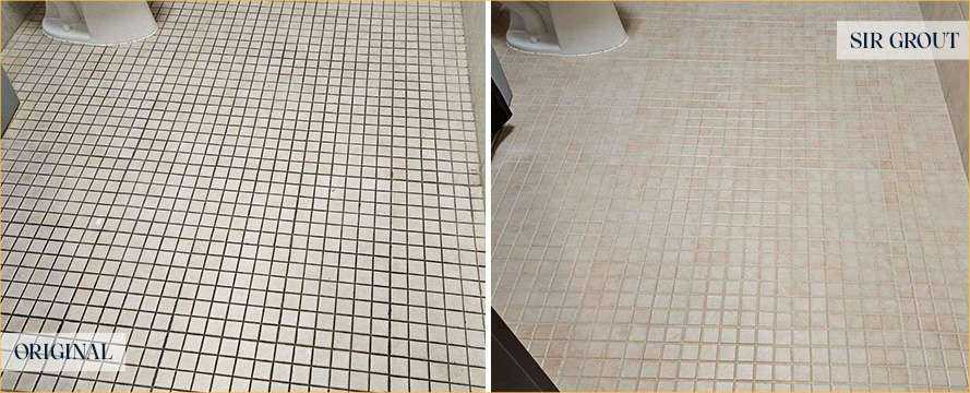 Restroom Floor Before and After a Grout Sealing in Myrtle Beach, SC