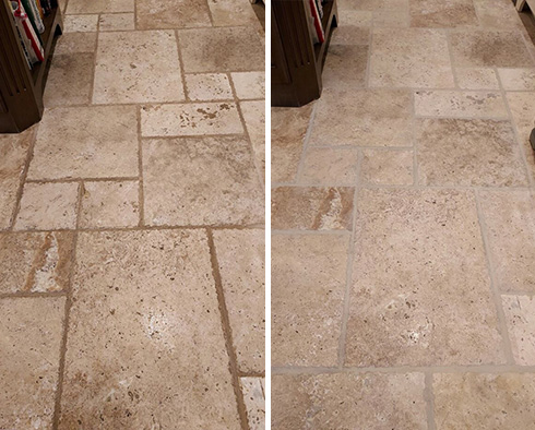 Travertine Floor Before and After a Stone Cleaning in Myrtle Beach