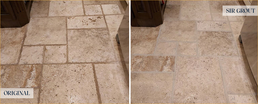 Travertine Floor Before and After a Stone Cleaning in Myrtle Beach